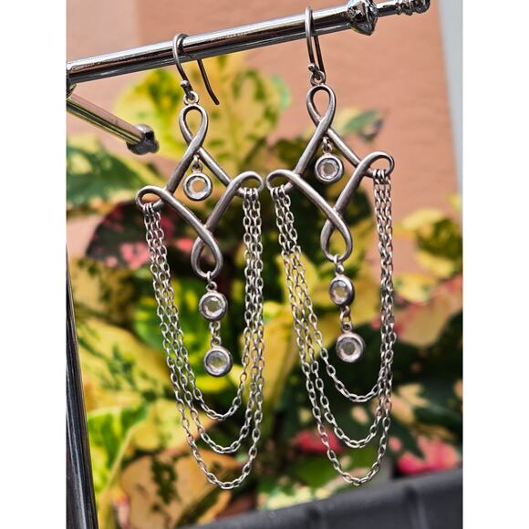 Vintage SILPADA Sterling Silver Cubic Zirconia Cleopatra Chains Dangle Earrings - Picture 6 of 7